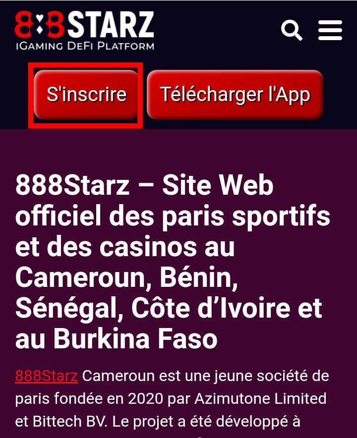 Inscription au site 888starz Sénégal