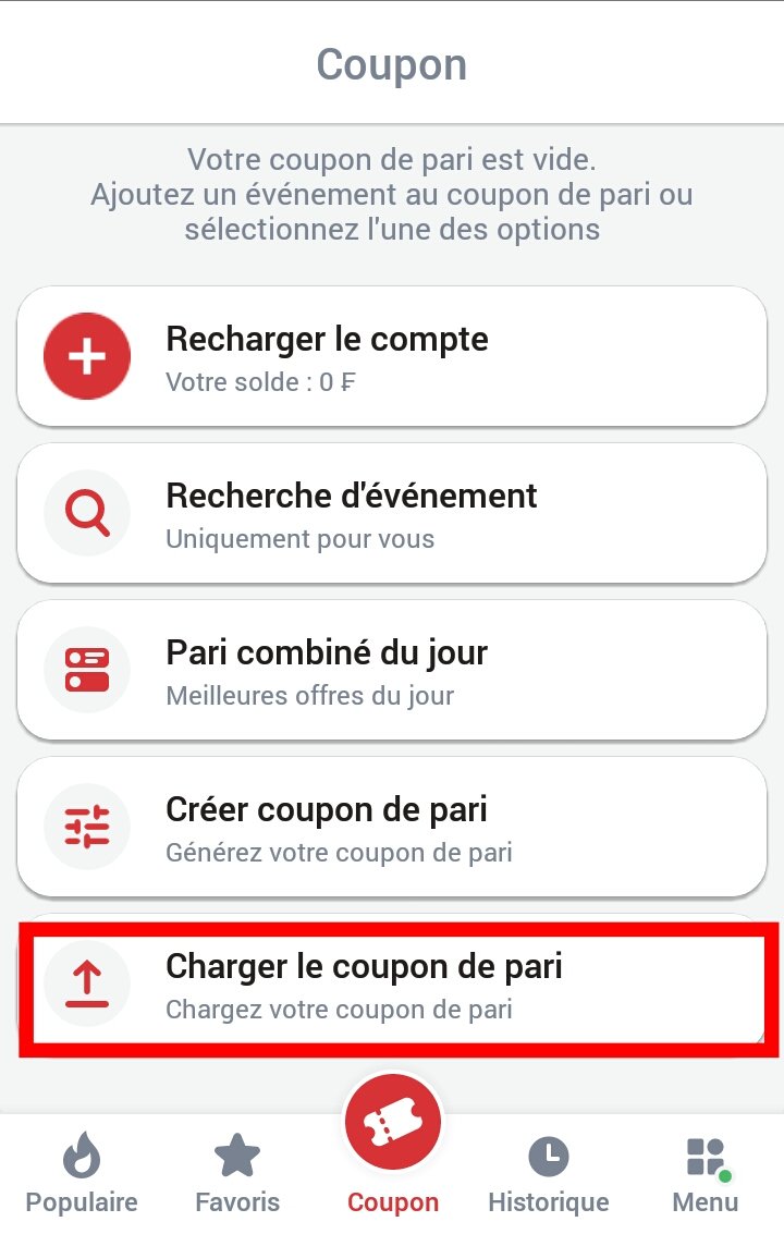 Charger un coupon de paris sportifs