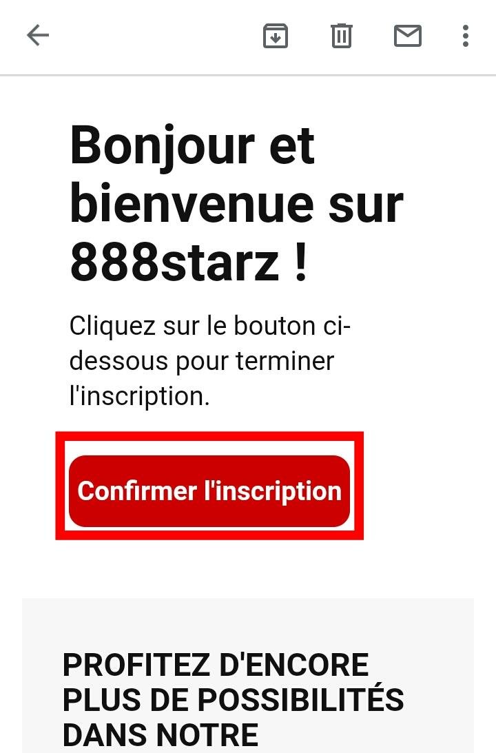 Confirmation de l'inscription à 888starz via iOS TestFlight