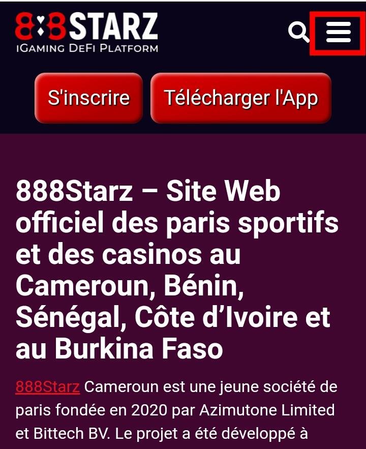 Menu 888starz Cameroun