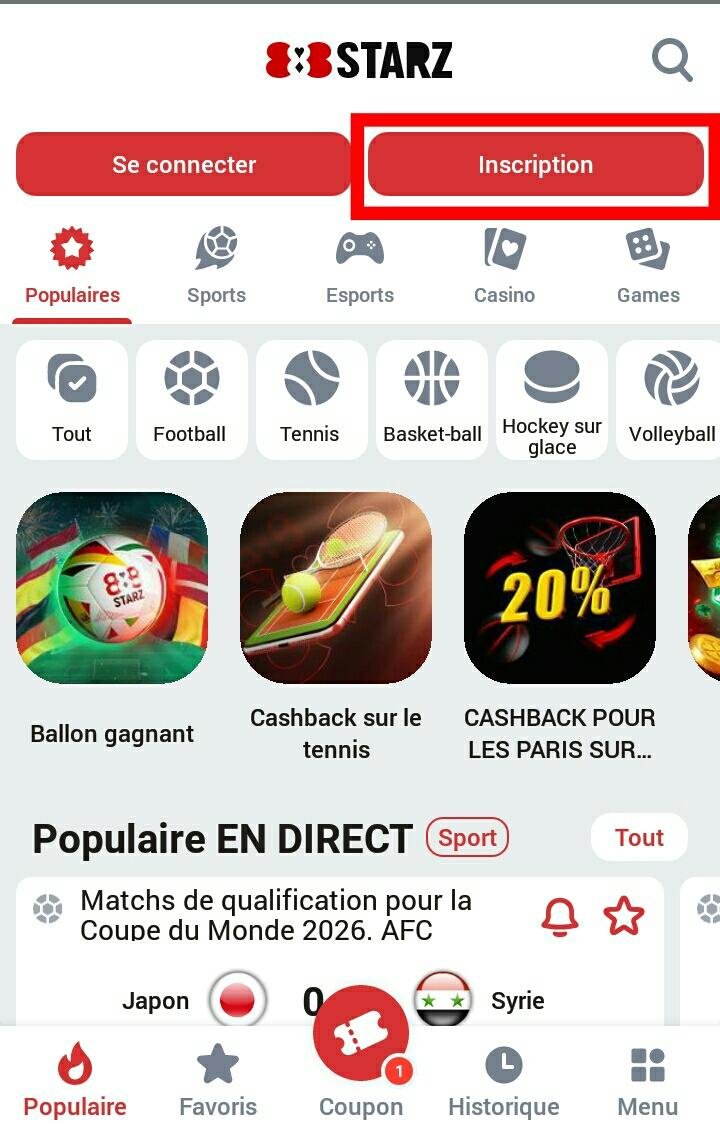 Inscription 888starz