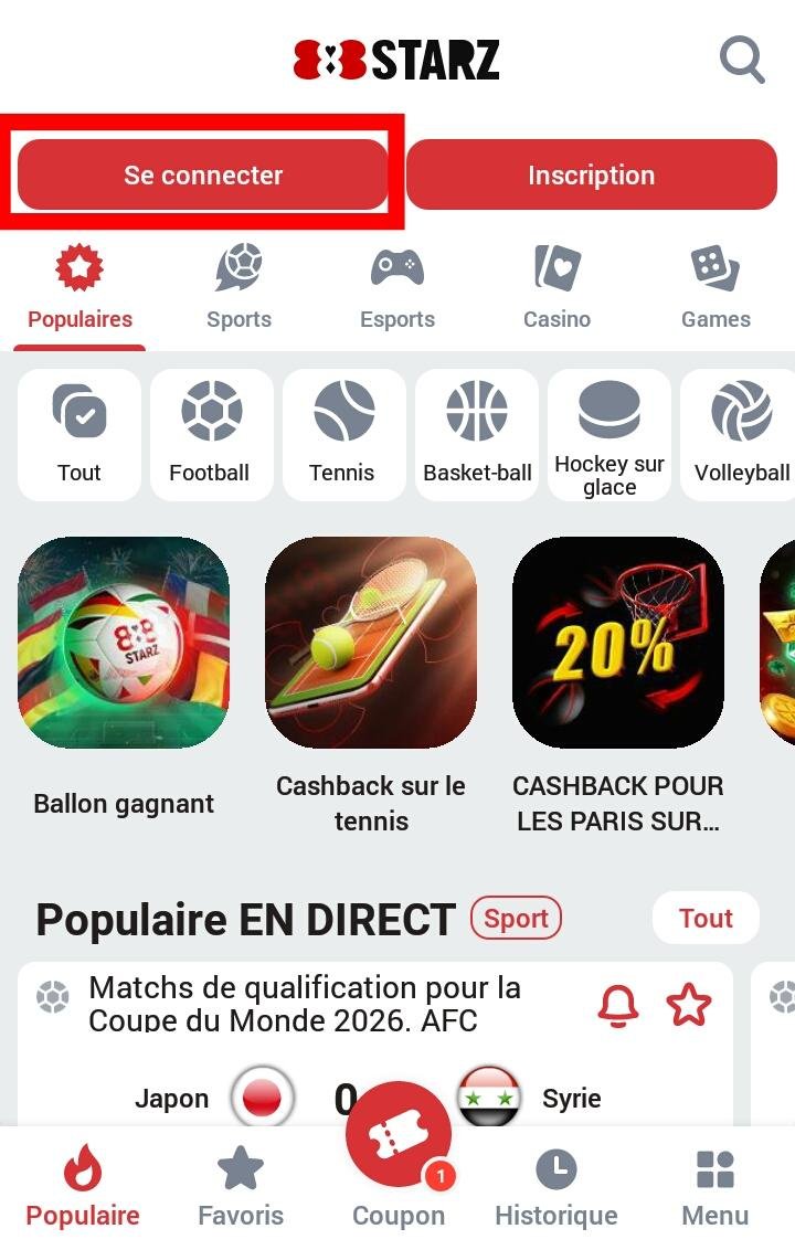 Connexion au compte 888starz