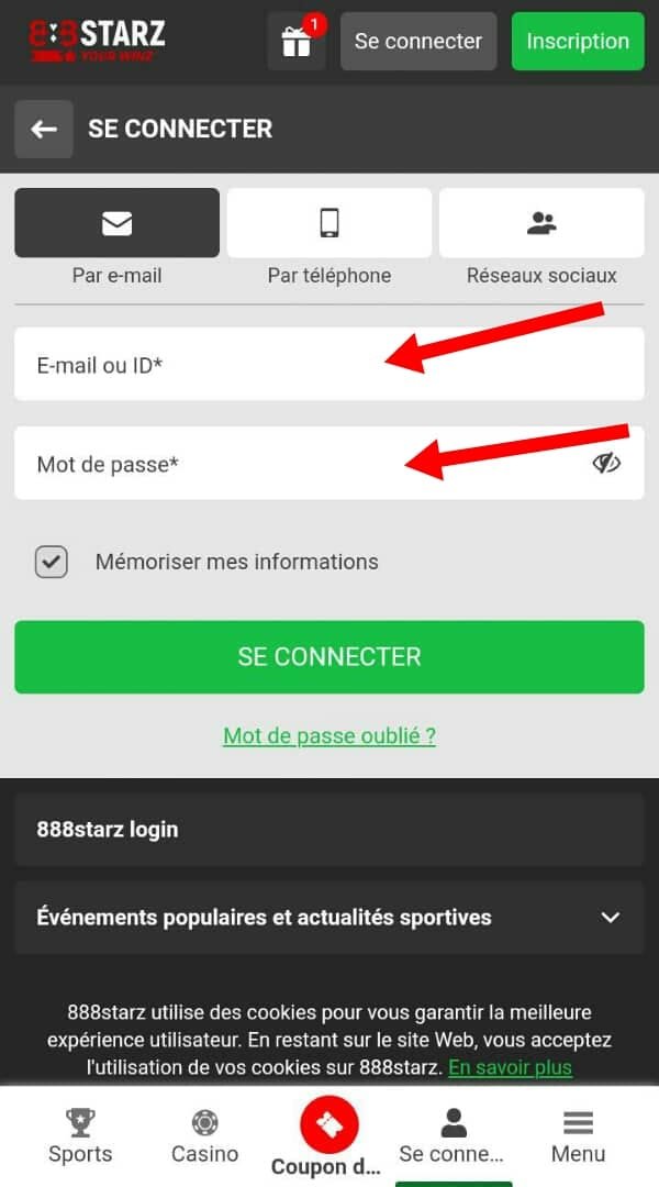 Connexion à 888starz