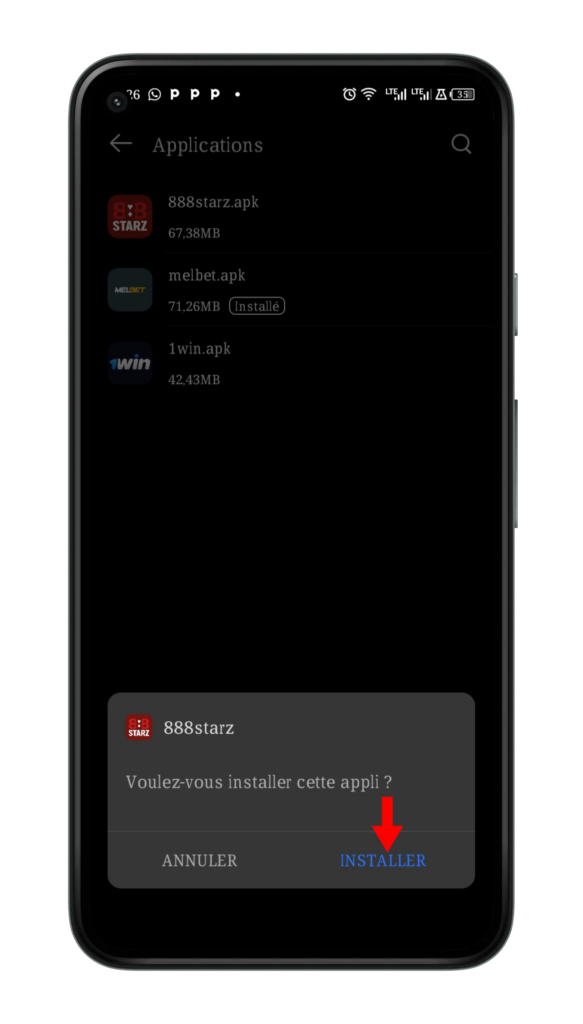 Démarrer l'installation de 888starz Apk