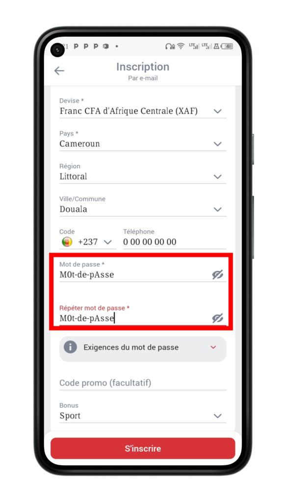 Remplir le formulaire d'inscription en clic