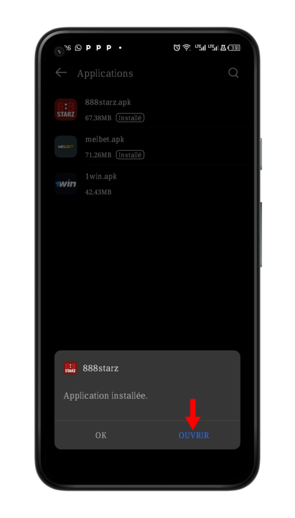 Démarrer l'installation de 888starz