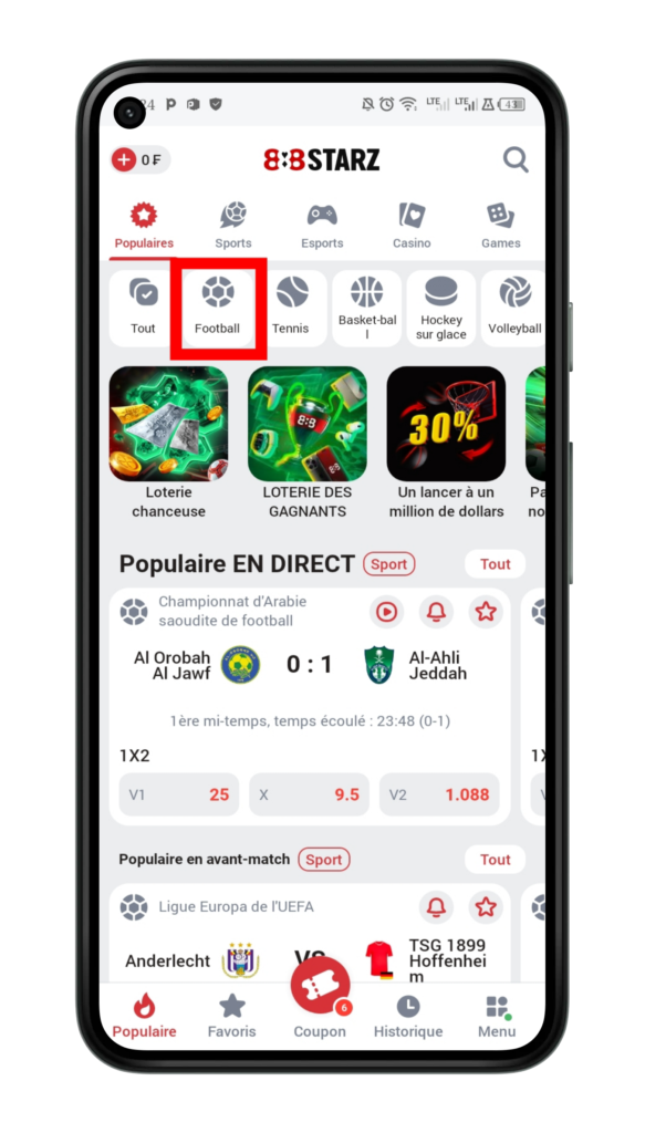 Choisir le football sur 888starz
