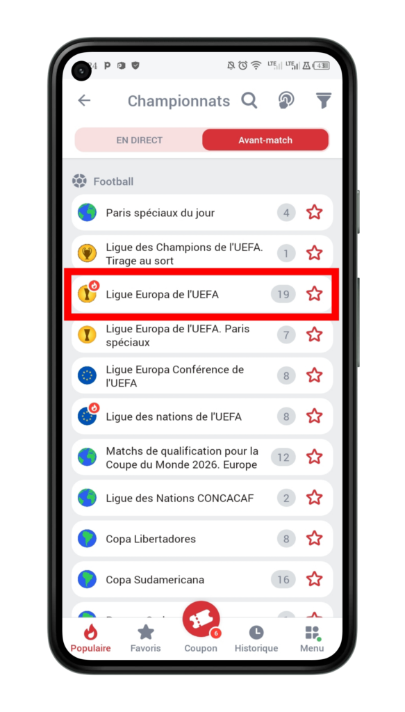 Choisissez le championnat de votre choix