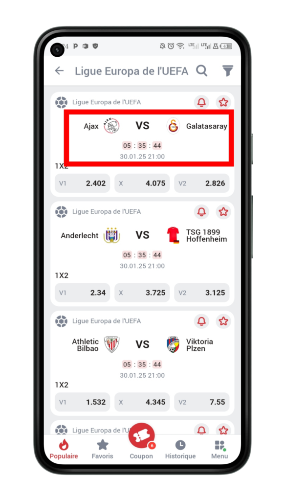 Choisir un Match à parier