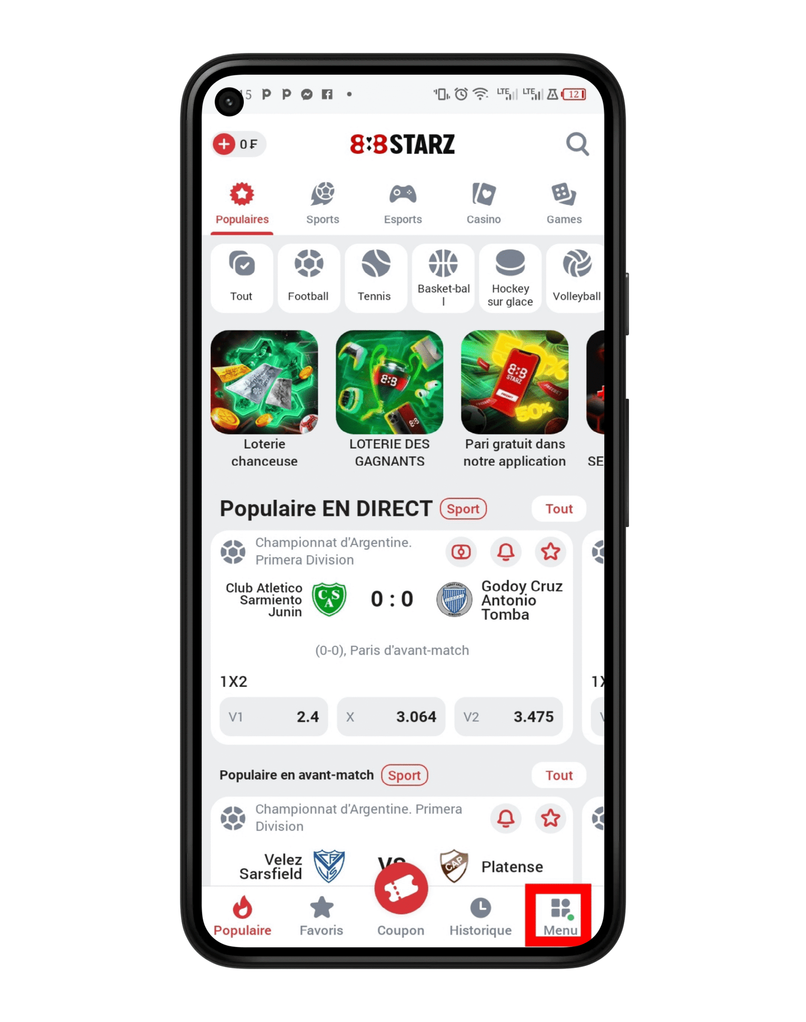 Cliquez sur les fonctionnalités de 888starz