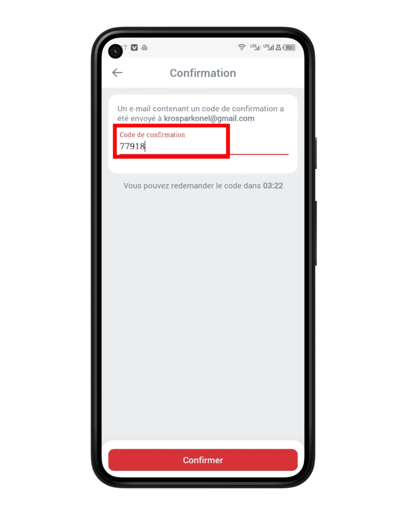 Remplir le code de vérification