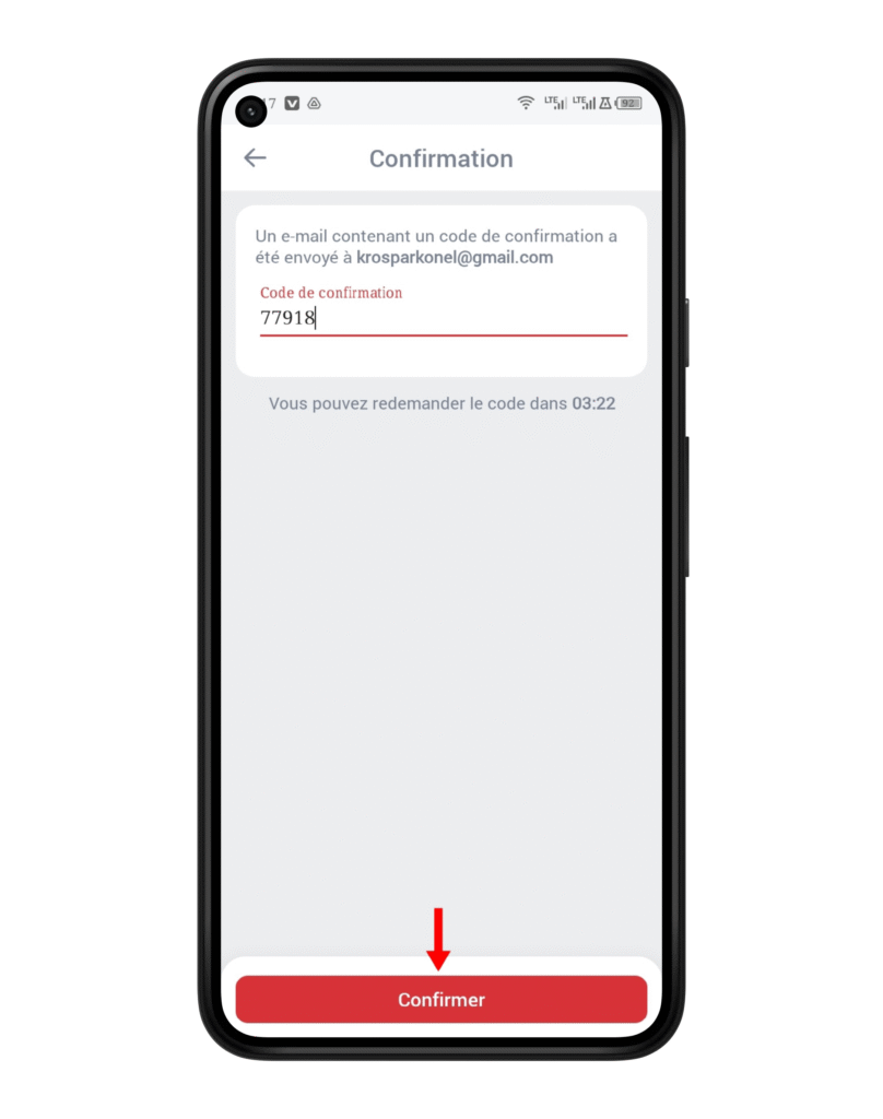 Confirmer l'acces pour récupérer le compte